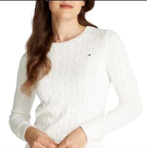 Women's Tommy Hilfiger White Cable Knit Preppy Sweater - Size XS NWT